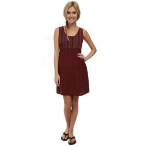 PrAna Womens XS Wine Colored Eyelet Sleeveless Kendall Mini Dress Lined ButtonUp